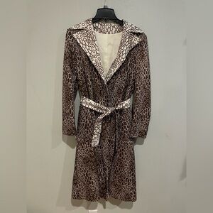 Vintage Brown and Cream Geometric Patterned Trench Coat